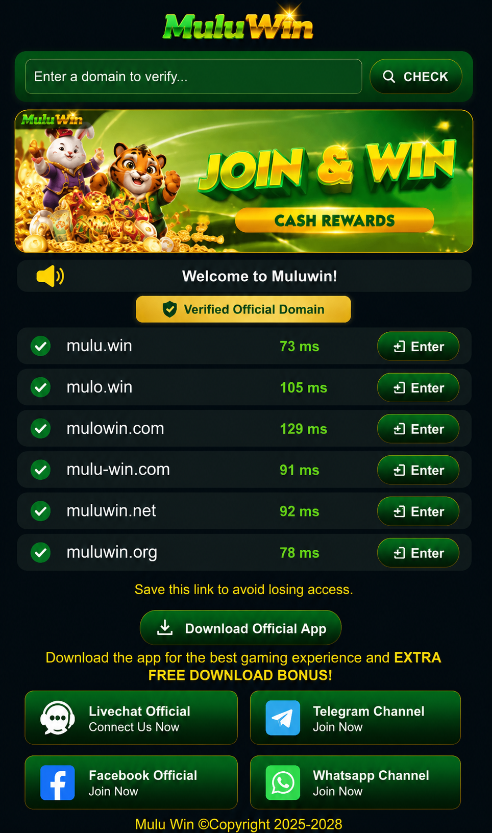 Mulu Win Official Website List and Domain Checker
